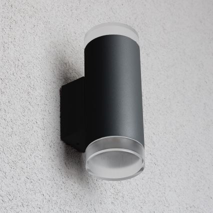Brilagi - LED RGBW dimbare buitenwandlamp MATERA 2xGU10/6W/230V 3000K IP54 zwart + afstandsbediening