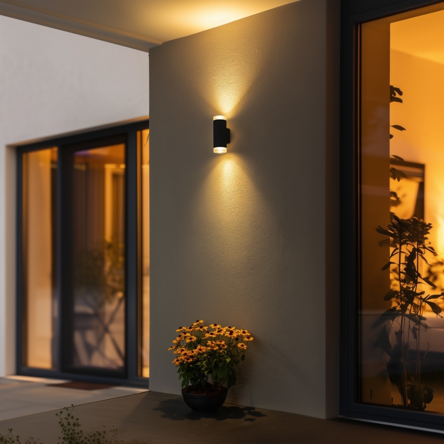 Brilagi - LED RGBW dimbare buitenwandlamp MATERA 2xGU10/6W/230V 3000K IP54 zwart + afstandsbediening