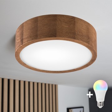 BRILAGI - LED RGBW dimbaar plafondlamp CARVALHO 1xE27/12W/230V 2700–6500K Wi‑Fi eiken Ø 27,5 cm