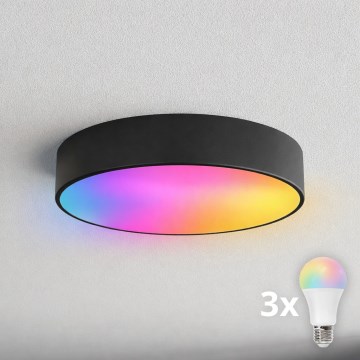 Brilagi - LED RGBW dimbare badkamer plafondlamp CLARE 3xE27/9W/230V 2700-6500K pr. 40 cm IP54 Wi-Fi zwart