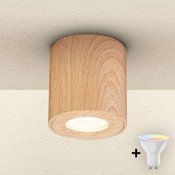 Brilagi - LED RGBW dimbare badkamerarmatuur MIA 1xGU10/4,8W/230V 3000K 84x80 mm eikenlook IP44 + afstandsbediening