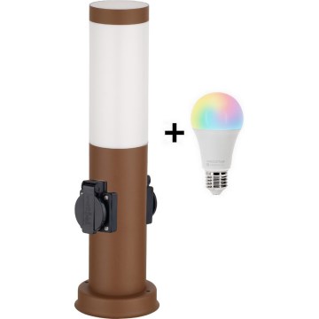 Brilagi - LED RGBW dimbare buitenlamp met 2 fittingen, 1xE27/15W/230V, 2700-6500K, IP44, 40 cm, bruin