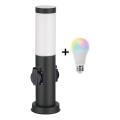 Brilagi - LED RGBW dimbare buitenlamp met 2 stopcontacten 1xE27/9W/230V 2700-6500K IP44 40 cm zwart