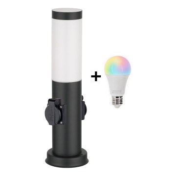 Brilagi - LED RGBW dimbare buitenlamp met 2 stopcontacten 1xE27/9W/230V 2700-6500K IP44 40 cm zwart