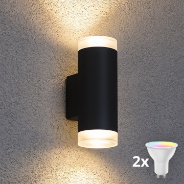 Brilagi - LED RGBW dimbare buitenwandlamp MATERA 2xGU10/4,8W/230V 3000K IP54 zwart + afstandsbediening