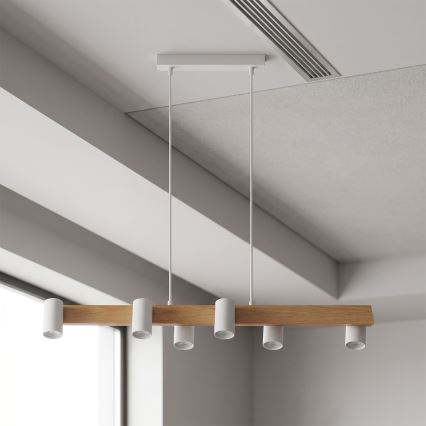BRILAGI - LED RGBW dimbare hanglamp aan kabel SELE 6xGU10/6,5W/230V 2700-6500K wit/eiken decor + afstandsbediening