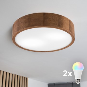 Brilagi - LED RGBW dimbare plafondlamp CARVALHO 2xE27/15W/230V 2700–6500K Wi‑Fi eiken Ø 37,5 cm