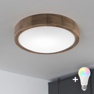 Brilagi - LED RGBW dimbare plafondlamp CARVALHO SLIM 1xE27/15W/230V 2700-6500K Wi-Fi eiken Ø 27 cm
