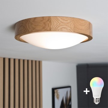 Brilagi - LED RGBW dimbare plafondlamp CARVALHO SLIM 1xE27/9W/230V 2700-6500K Wi-Fi eiken Ø 27 cm