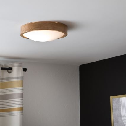 Brilagi - LED RGBW dimbare plafondlamp CARVALHO SLIM 1xE27/9W/230V 2700-6500K Wi-Fi eiken Ø 27 cm