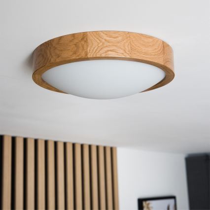 Brilagi - LED RGBW dimbare plafondlamp CARVALHO SLIM 1xE27/9W/230V 2700-6500K Wi-Fi eiken Ø 27 cm