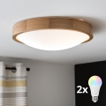 BRILAGI - LED RGBW dimbare plafondlamp CARVALHO SLIM 2xE27/12W/230V 2700-6500K eiken Ø 37 cm