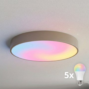 Brilagi - LED RGBW dimbare plafondlamp CLARE 5xE27/9W/230V 2700–6500K Ø 60 cm Wi‑Fi beige
