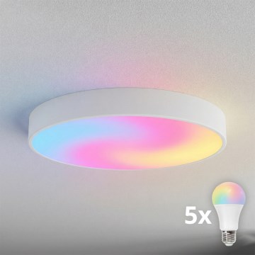 Brilagi - LED RGBW dimbare plafondlamp CLARE 5xE27/9W/230V 2700-6500K Ø 60 cm Wi‑Fi wit