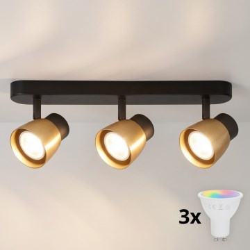 Brilagi - LED RGBW dimbare spot NUGGET 3xGU10/4,8W/230V zwart/goud