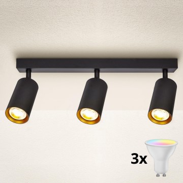 Brilagi - LED RGBW dimbare spot SELE 3xGU10/6W/230V 3000K zwart/goud