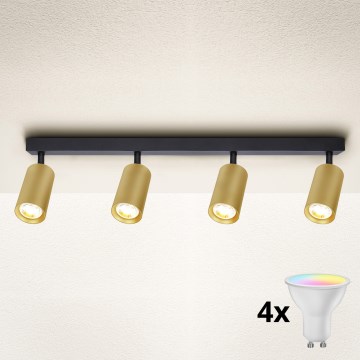 Brilagi - LED RGBW dimbare spot SELE GOLDEN 4xGU10/6W/230V 3000K zwart/goud + afstandsbediening