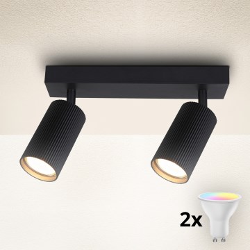 Brilagi - LED RGBW Dimbare spot SELE MODERN 2xGU10/4,8W/230V 3000K zwart + afstandsbediening
