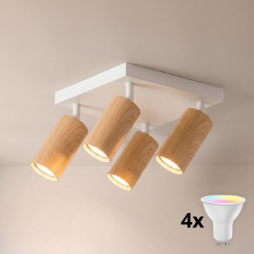 Brilagi - LED RGBW dimbare spot SELE SQUARE 4xGU10/6,5W/230V 2700-6500K wit/eiken decor