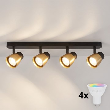 Brilagi - LED RGBW dimbare spotarmatuur NUGGET 4xGU10/4,8W/230V 3000K zwart/goud + afstandsbediening