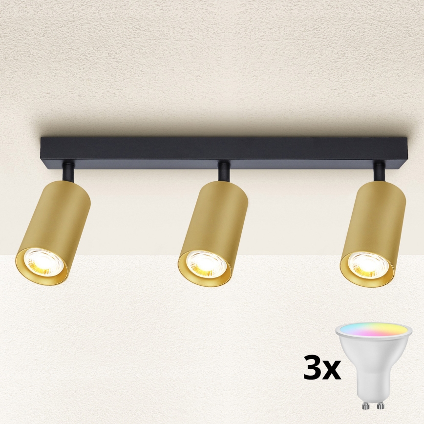 Brilagi - LED RGBW Dimbare spotarmatuur SELE GOLDEN 3xGU10/6,5W/230V 2700-6500K zwart/goud