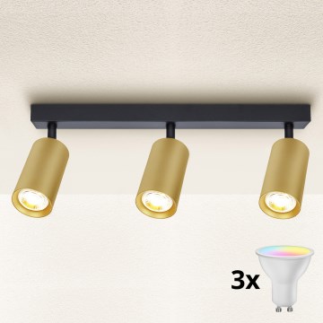 Brilagi - LED RGBW Dimbare spotarmatuur SELE GOLDEN 3xGU10/6W/230V 3000K zwart/goud