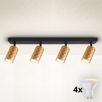 Brilagi - LED RGBW dimbare spotlamp SELE DIAMANT 4xGU10/4,8W/230V 3000K goudkleurig + afstandsbediening