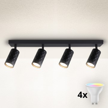 Brilagi - LED RGBW dimbare spotlamp SELE DIAMANT 4xGU10/4,8W/230V 3000K zwart + afstandsbediening