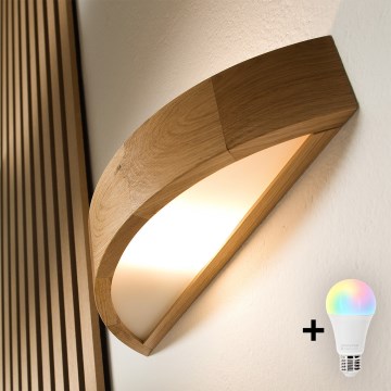 Brilagi - LED RGBW dimbare wandlamp CARVALHO 1xE27/9W/230V 2700-6500K Wi-Fi eiken
