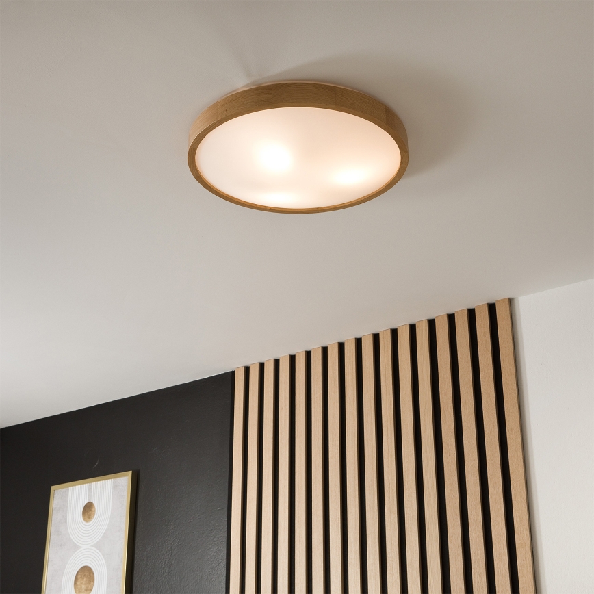 Brilagi - Plafonnier LED RGBW dimmable CARVALHO SLIM 3xE27/15W/230V 2700-6500K Wi-Fi chêne Ø 47 cm