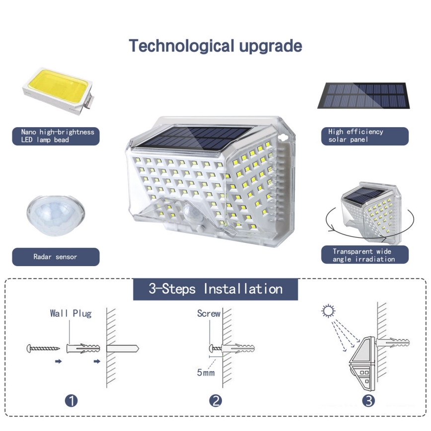 Brilagi - LED Solar wandlamp met sensor WALLIE LED/4W/5,5V 1200 mAh 6500K IP64 zilver