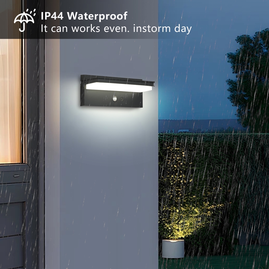 Brilagi - LED Solar wandlamp met sensor ZON SENSE LED/10W/3,7V 4000 mAh IP44