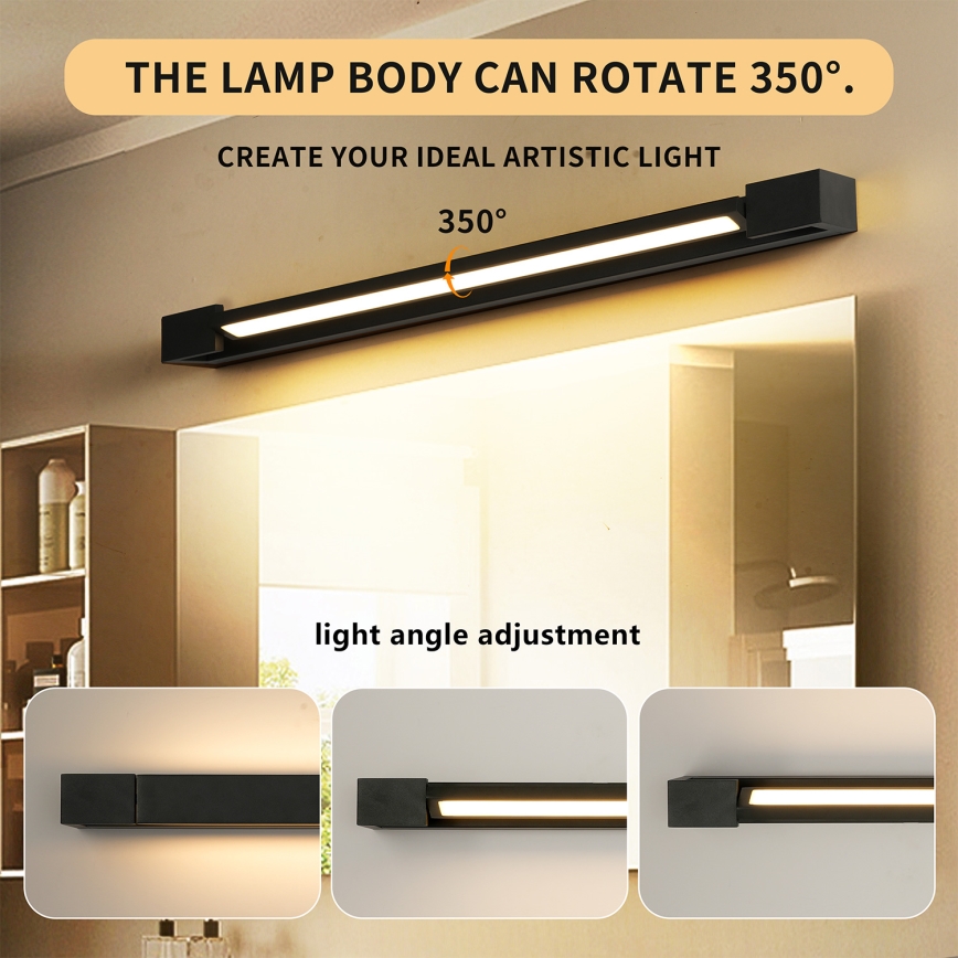 Brilagi - LED-spiegelverlichting voor de badkamer AQUA LINE LED/18W/230V 60 cm IP44 zwart CRI 90