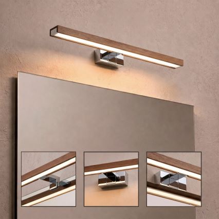 Brilagi - LED-spiegelverlichting WOODY MIRROR 3v1 LED/12W/230V 60 cm IP44 glanzend chroom/kersen eik
