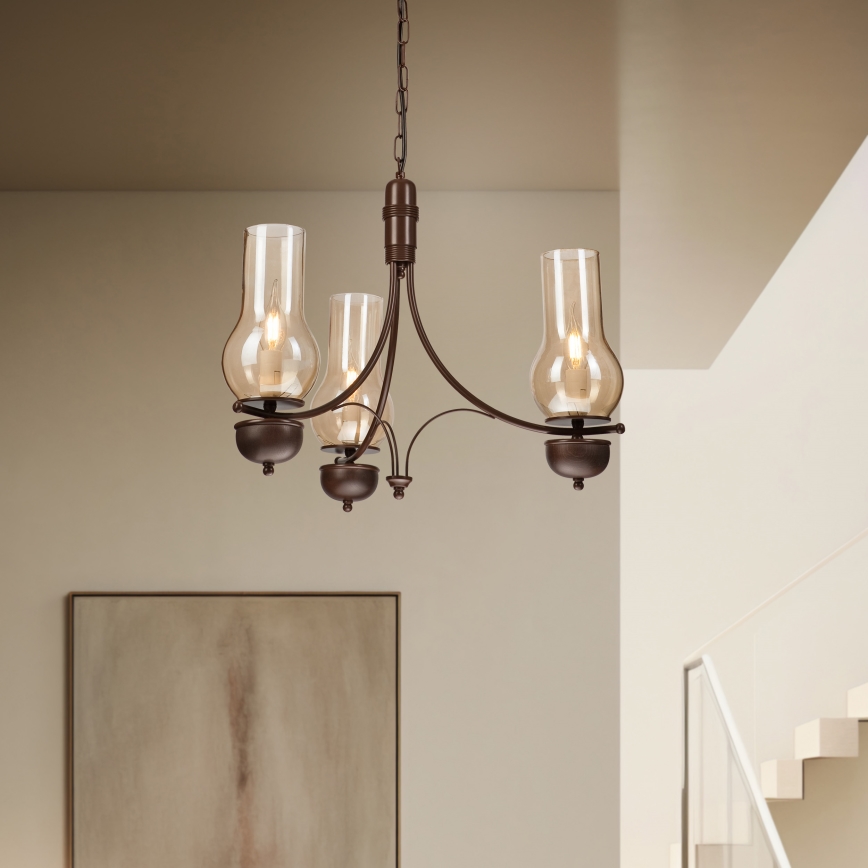 Brilagi - LED Suspension chaîne COTTAGE 3xE14/40W/230V marron