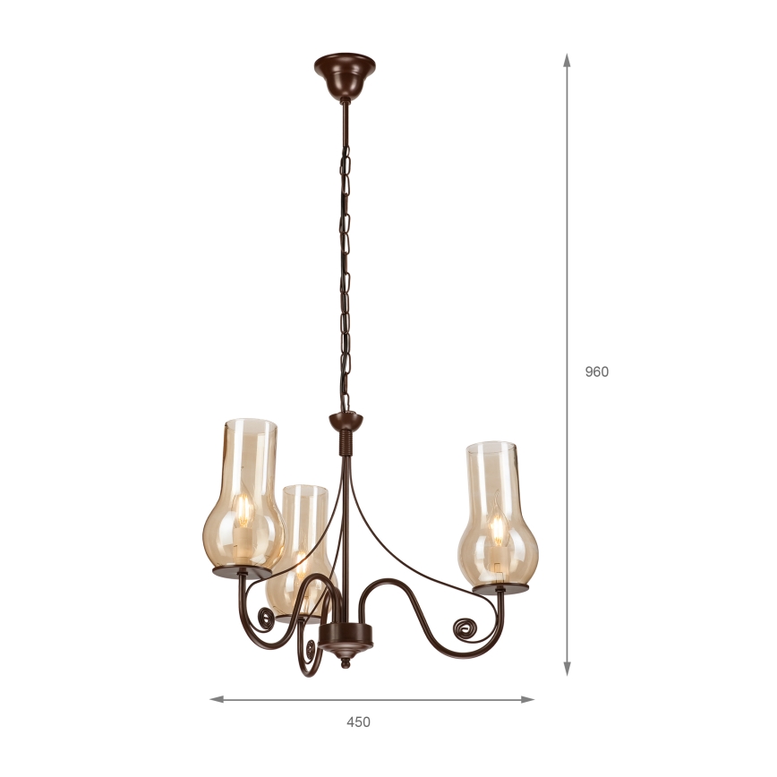 Brilagi - LED Suspension chaîne COTTAGE 3xE14/40W/230V marron
