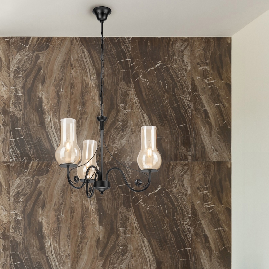 Brilagi - LED Suspension chaîne COTTAGE 3xE14/40W/230V noir/marron
