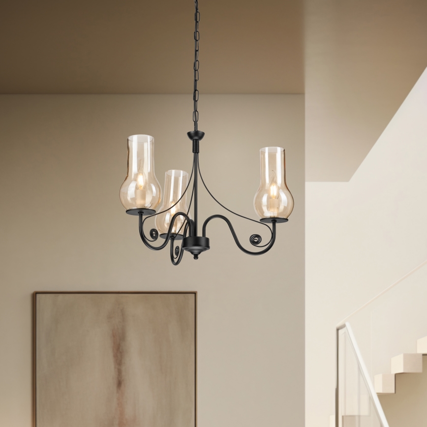 Brilagi - LED Suspension chaîne COTTAGE 3xE14/40W/230V noir/marron