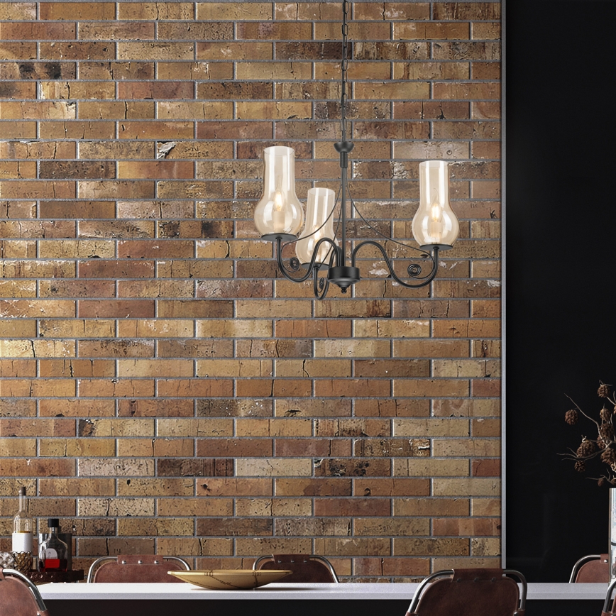 Brilagi - LED Suspension chaîne COTTAGE 3xE14/40W/230V noir/marron