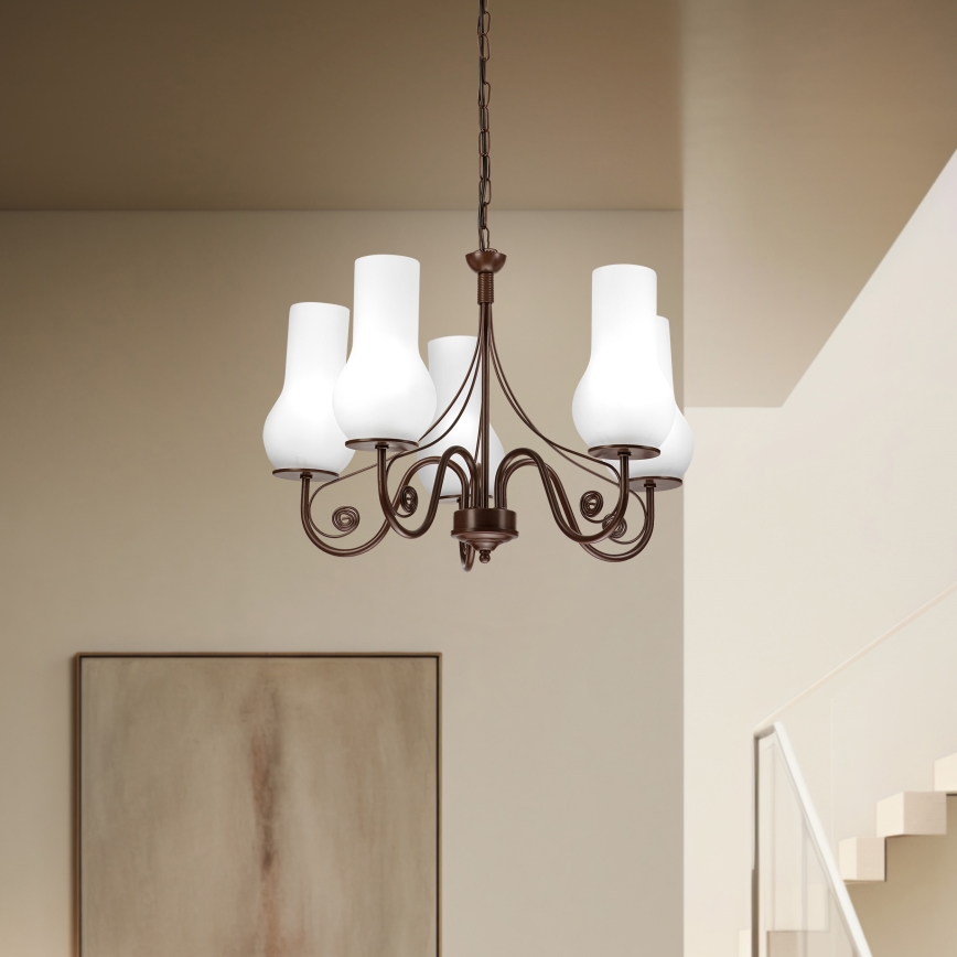 Brilagi - LED Suspension chaîne COTTAGE 5xE14/40W/230V marron/blanc