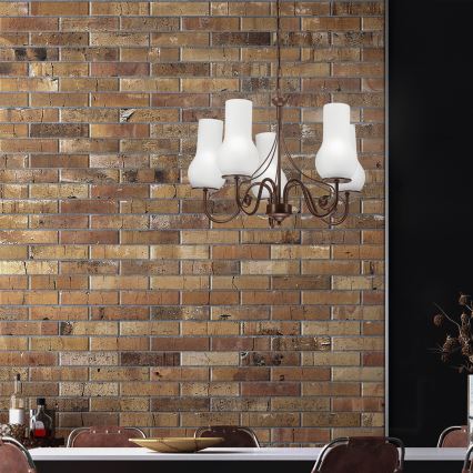 Brilagi - LED Suspension chaîne COTTAGE 5xE14/40W/230V marron/blanc