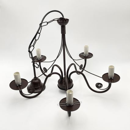 Brilagi - LED Suspension chaîne COTTAGE 5xE14/40W/230V marron/blanc