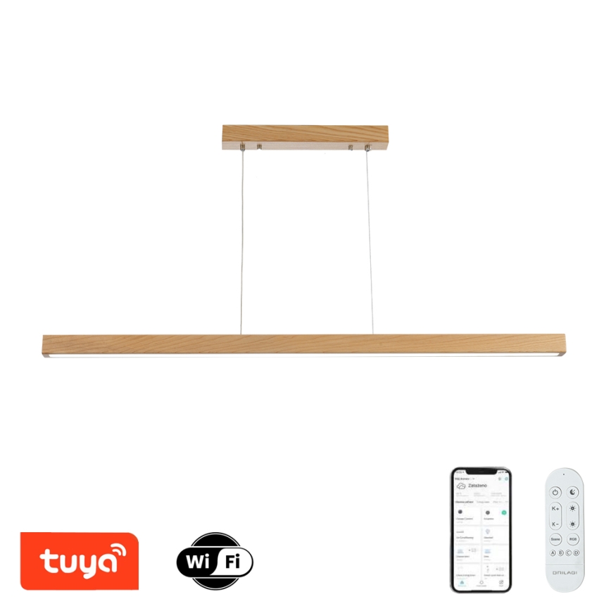 Brilagi - Suspension LED dimmable sur câble OAK SMART LED/30W/230V Wi-Fi Tuya chêne + télécommande
