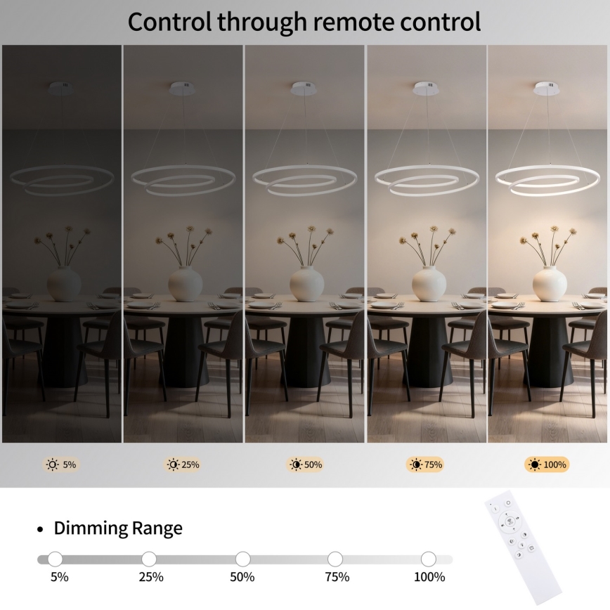 Brilagi - Suspension LED dimmable sur câble TWISTER LED/75W/230V 3000-6000K Ø 70 cm blanc + télécommande