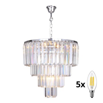 Brilagi - LED Suspension filaire en cristal MOZART 5xE14/40W/230V chrome brillant