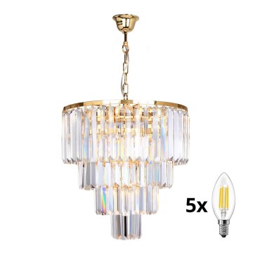 Brilagi - LED Suspension filaire en cristal MOZART 5xE14/40W/230V doré