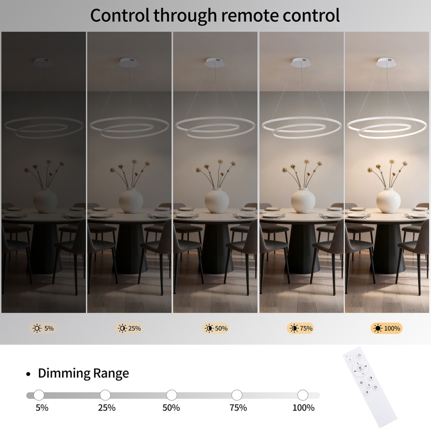 Brilagi - Suspension LED dimmable sur câble TWISTER LED/105W/230V 3000-6000K Ø 100 cm blanc + télécommande