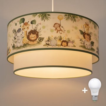 Brilagi-LED Suspension pour enfant sur câble BOBO 1xE27/60W/230V Ø 40 cm crème/vert/jungle