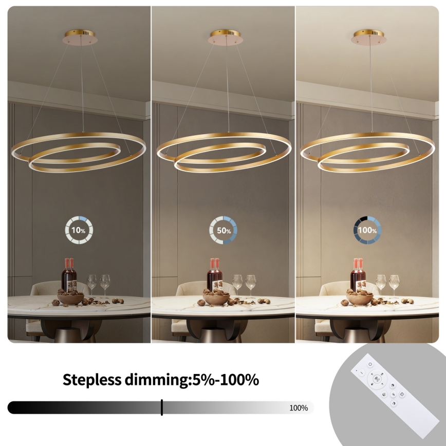 Brilagi - Lustre LED dimmable TWISTER, suspension sur câbles LED/105W/230V 3000-6000K Ø 100 cm doré + télécommande