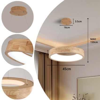 Brilagi - Suspension LED sur câble FALCON WOOD LED/30 W/230 V 3000/4000/6000 K Ø 45 cm bois